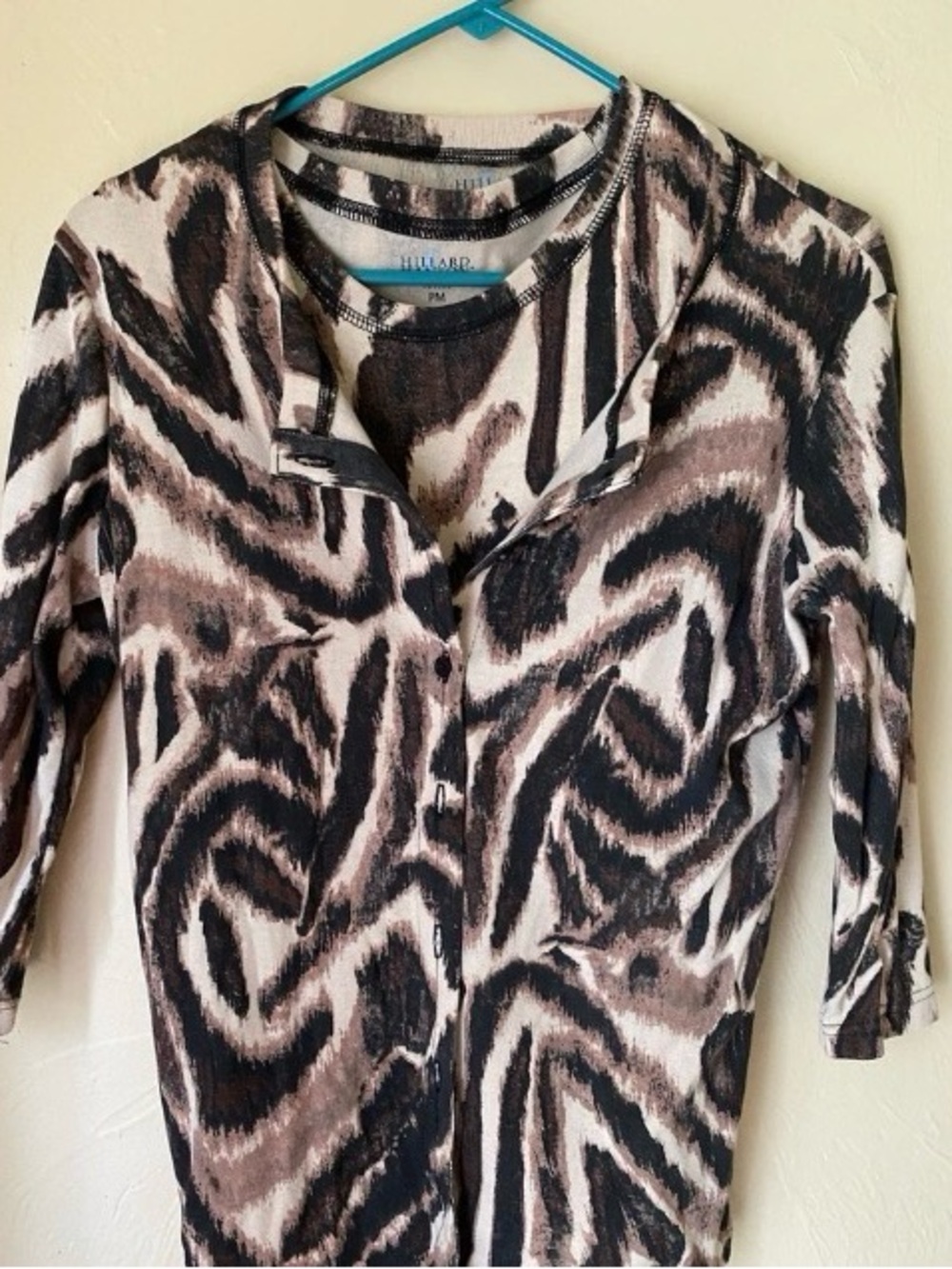 Brown & Black Printed Two Piece Button-Front Womenโs Top Set Size Petite Medium
